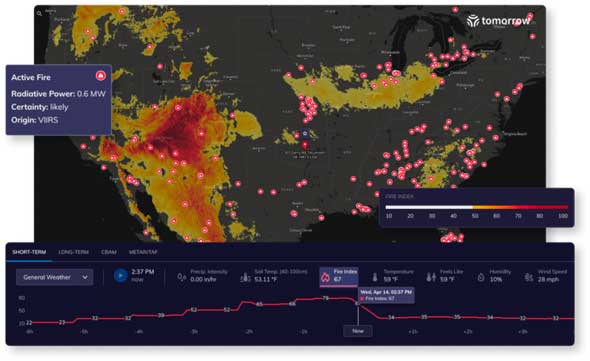 The 2020 Clifornia fires seen on the Tomorrow.io platform. Photo: Tomorrow.io The 2020 Clifornia fires seen on the Tomorrow.io platform. Photo: Tomorrow.io