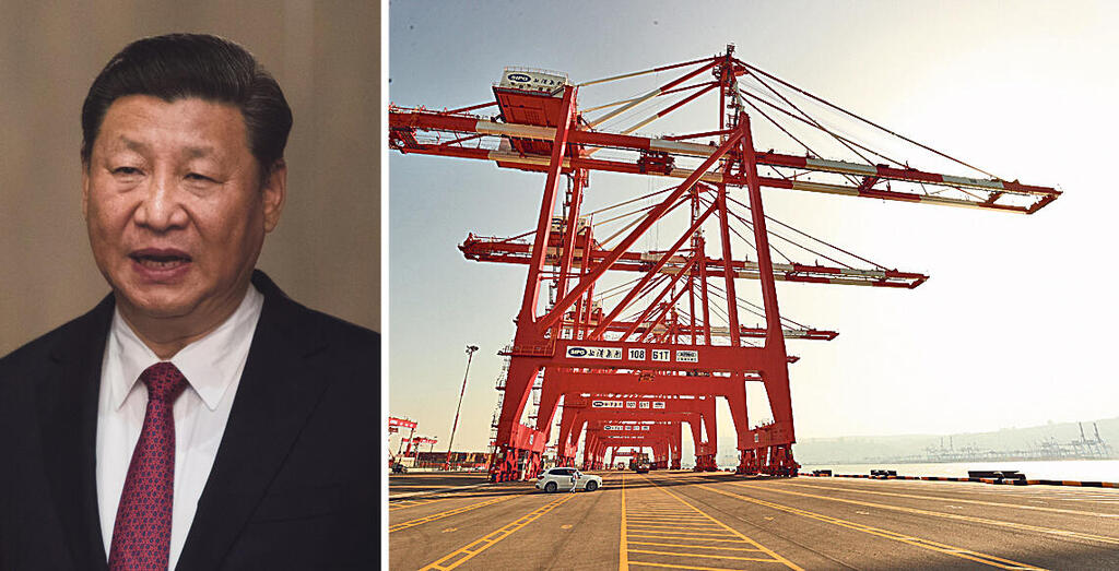 Chinese president Xi Jinping, port in Haifa owned by Chinese company SIPG (Photo: AFP, Elad Gershgorn) שי ג'ינפינג נשיא סין נמל המפרץ בחיפה בבעלות החברה הסינית SIPG